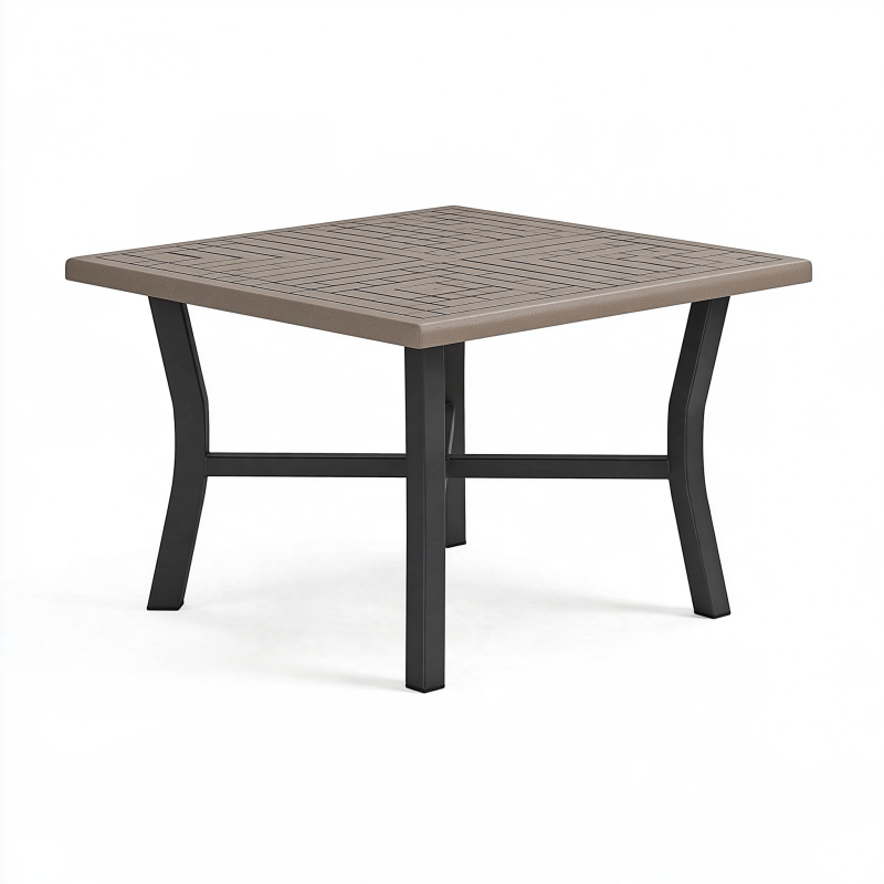 Gartentisch 90 x 90 x 74 cm Kunststoff Metall Taupe Schwarz quadratisch für Außenbereich