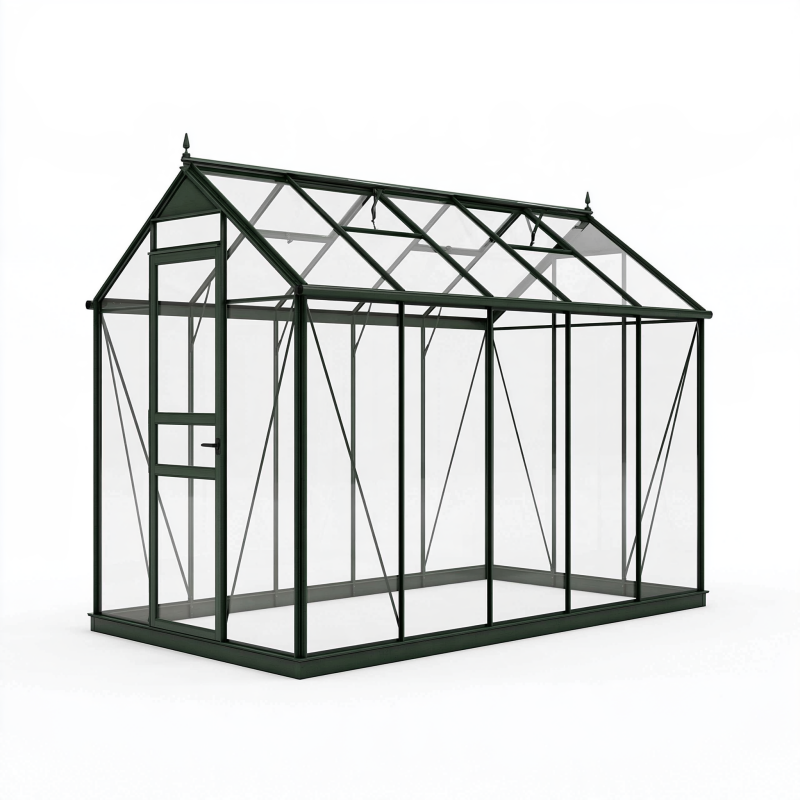 Gewächshaus 256 x 192 x 197 cm aus Aluminium und Polycarbonat Grün freistehend mit Tür