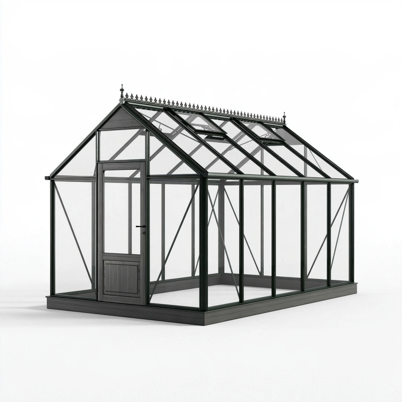 Gewächshaus 250 x 190 x 250 cm aus Aluminium und Glas in Anthrazit mit Dachfenster
