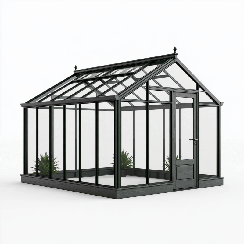 Gewächshaus 300 x 200 x 250 cm Aluminium Glas Schwarz mit Satteldach für Garten