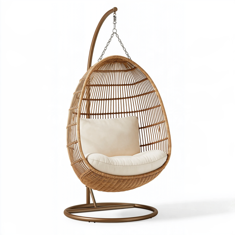 Hängesessel 105 x 105 x 195 cm aus Rattan Braun mit Metallgestell für Innenbereiche
