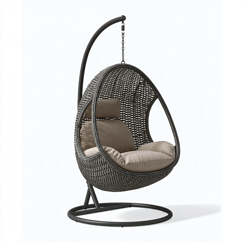 Hängesessel 105 x 105 x 195 cm aus Kunststoffgeflecht in Anthrazit-Taupe mit Metallgestell