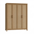 Kleiderschrank 160 x 50 x 200 cm Holz Naturbraun mit Rattanoptik im Retro-Stil