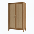Kleiderschrank 90 x 45 x 180 cm aus Holz in Naturbraun mit Rattanfront - Zweitüriger Stauraumschrank im Naturstil