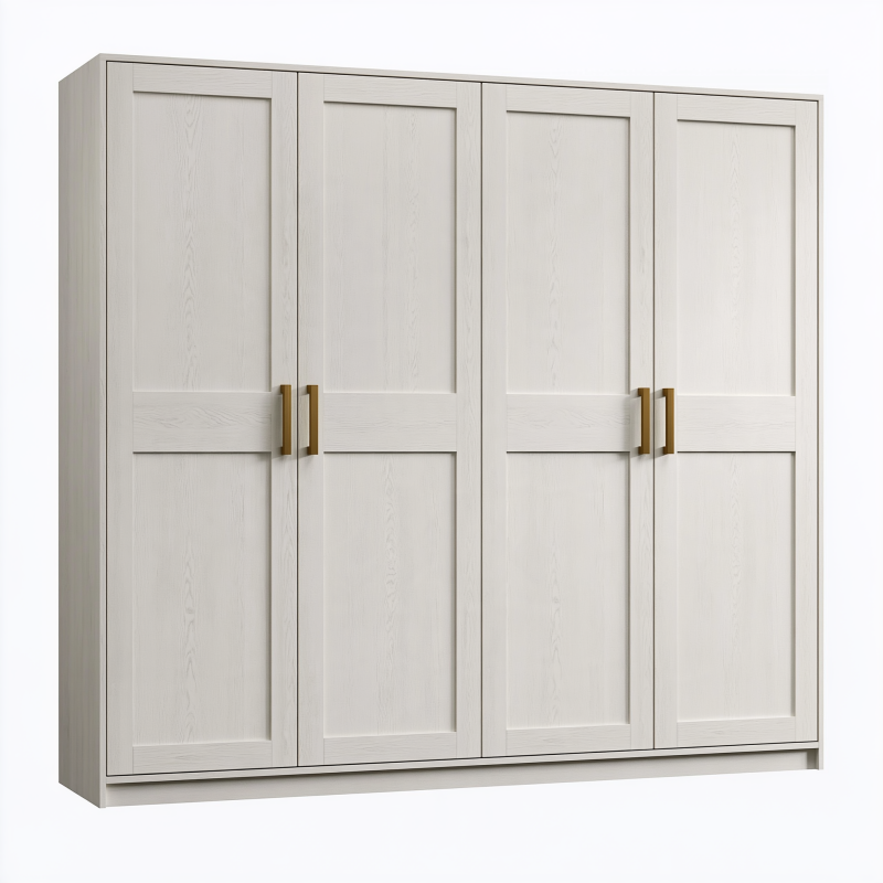 Kleiderschrank 200 x 60 x 210 cm Holzwerkstoff Weiß mit 4 Drehtüren klassisch