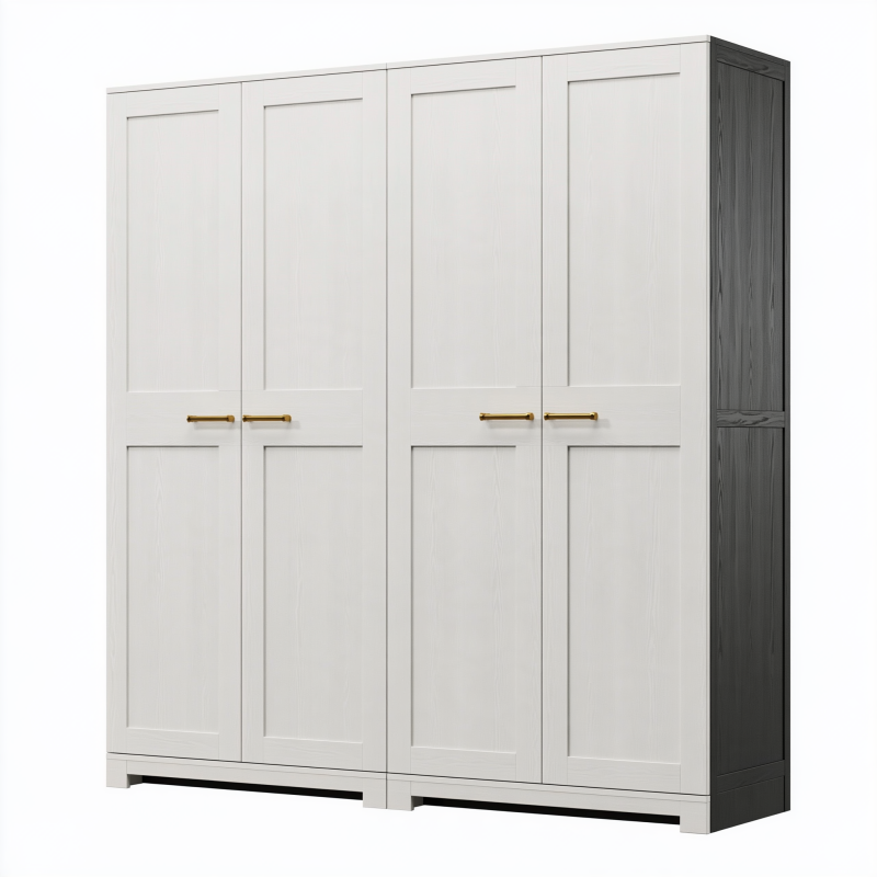 Kleiderschrank 200 x 60 x 220 cm aus Holzwerkstoff Weiß Anthrazit mit 4 Türen im Landhausstil