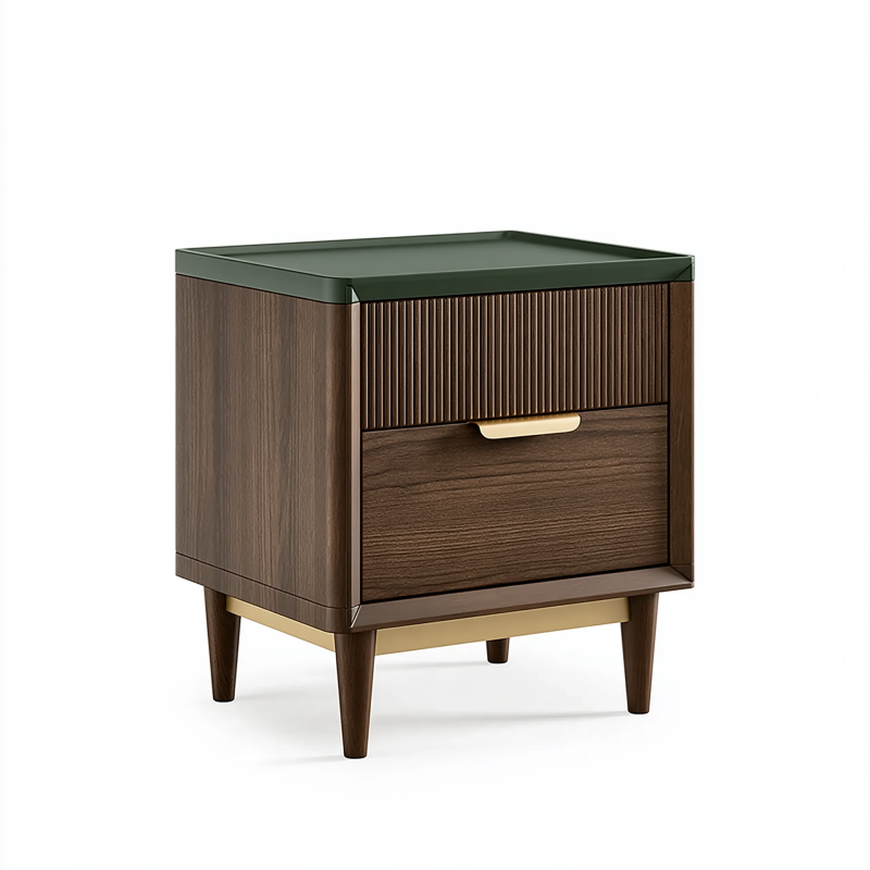 Nachttisch 50 x 40 x 60 cm Holz Dunkelbraun mit Glasplatte und zwei Schubladen