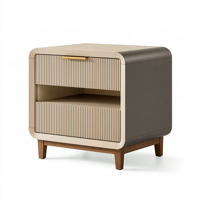 Nachttisch 50 x 40 x 60 cm Beige Holz mit 2 Schubladen und offenem Fach