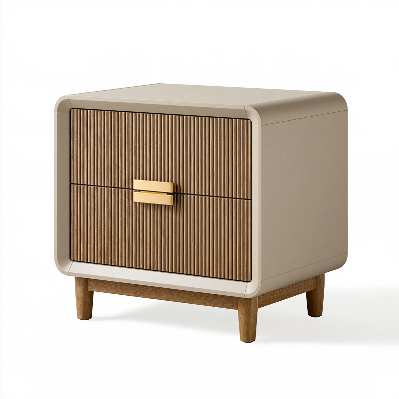 Nachttisch 60 x 40 x 60 cm in Beige und Braun aus Holzwerkstoff mit 2 Schubladen im modernen Stil