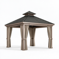Pavillon 300 x 300 x 300 cm aus Metall in Taupe mit Vorhängen und Belüftungsdach