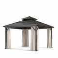 Gartenpavillon 300 x 300 x 290 cm Metall Grau mit Vorhängen